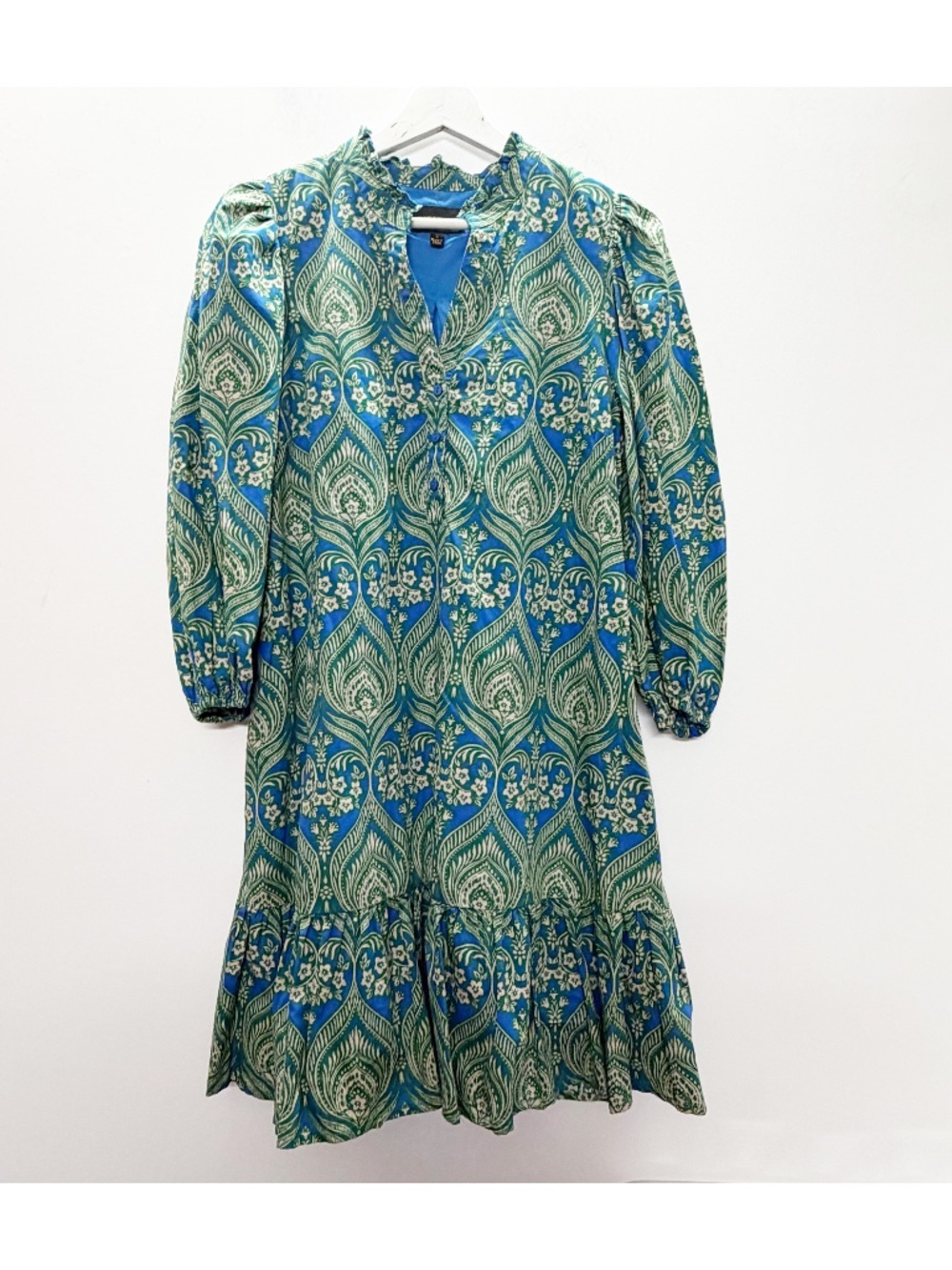 Sugarlips Women's Dress Size S Small Paisley Blue Green Tan Cotton Pockets